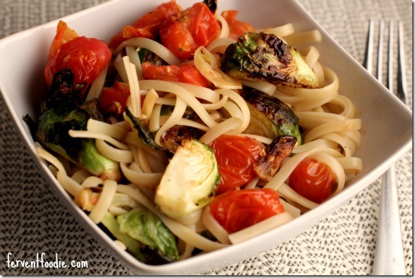 spaghetti with roasted brussels sprouts and cherry tomatoes 2